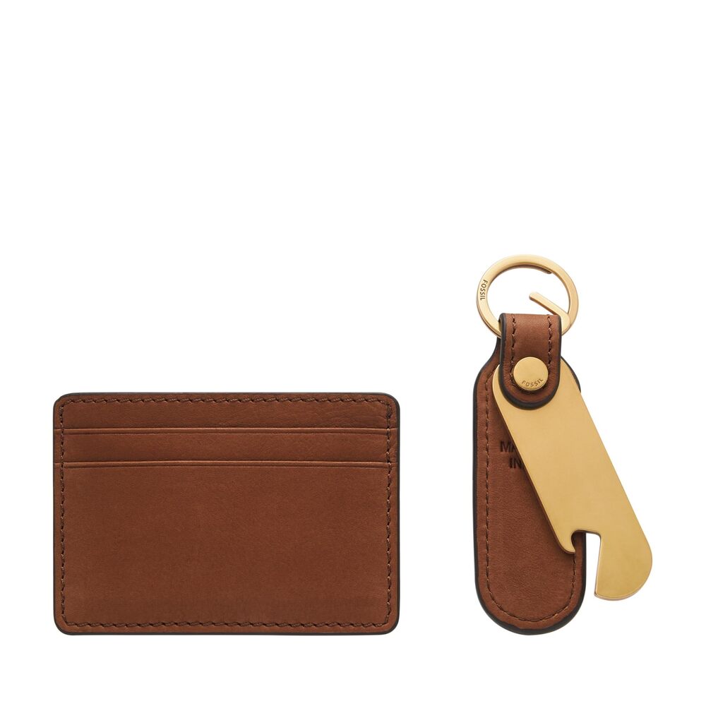 8771 Steven Leather Card Case & Keyfob Gift Set Wallet, Medium Brown Model: